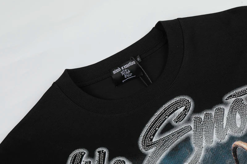 Wholesale Hot Drilling Designer Clothing Short Sleeve High Quality Gothic Printing Pattern Mixed Emotion T-shirts for Men