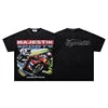 Designer Clothes Shining Rhinestone Mens T-shirt Washed Short Sleeve American High Street Trendy Brand MAJESTIK 240 Grams Loose