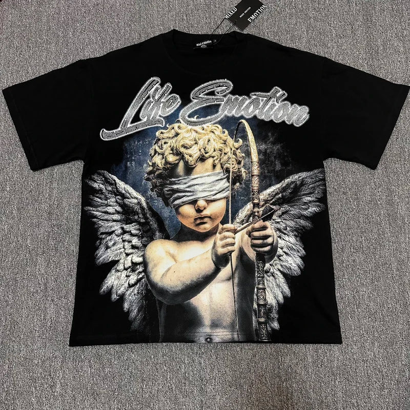 Wholesale Hot Drilling Designer Clothing Short Sleeve High Quality Gothic Printing Pattern Mixed Emotion T-shirts for Men