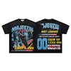 Designer Clothes Shining Rhinestone Mens T-shirt Washed Short Sleeve American High Street Trendy Brand MAJESTIK 240 Grams Loose
