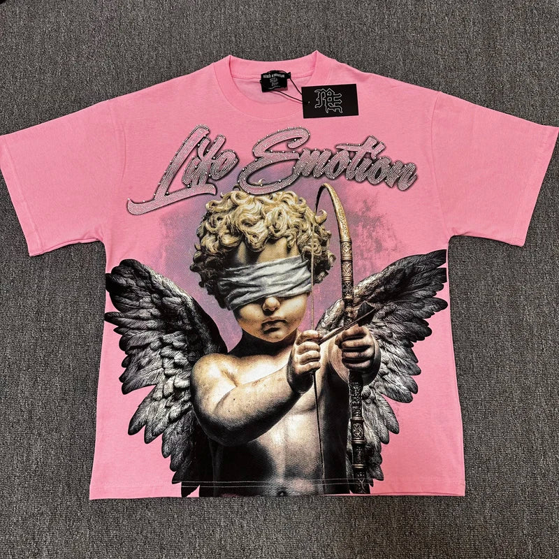 Wholesale Hot Drilling Designer Clothing Short Sleeve High Quality Gothic Printing Pattern Mixed Emotion T-shirts for Men