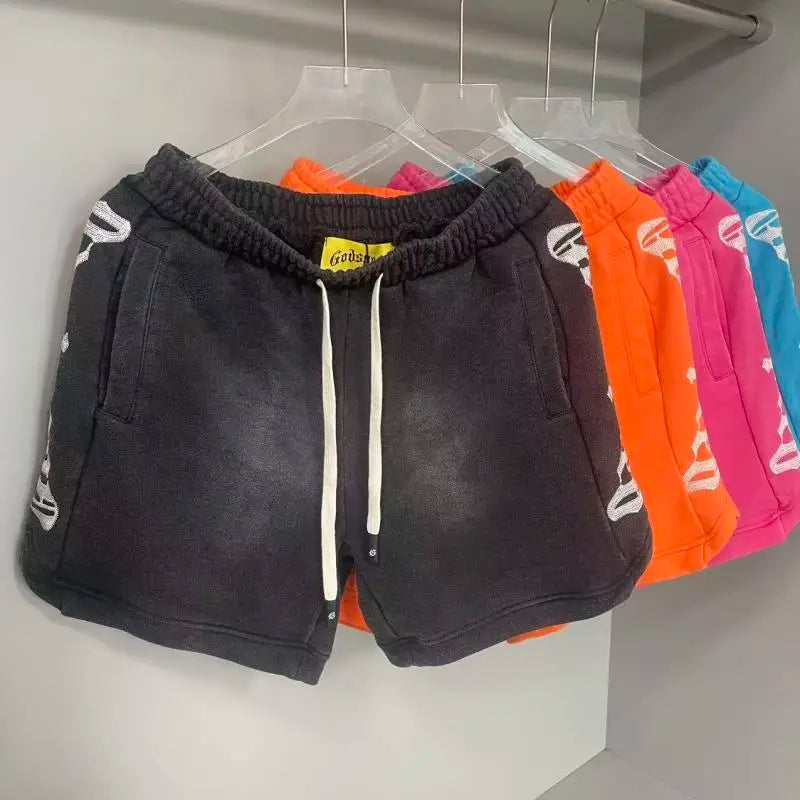 Godspeed American High Street Summer Sport Casual Embroidered Heavy Wa Pure Cotton Dstring orts Straight Leg Pants