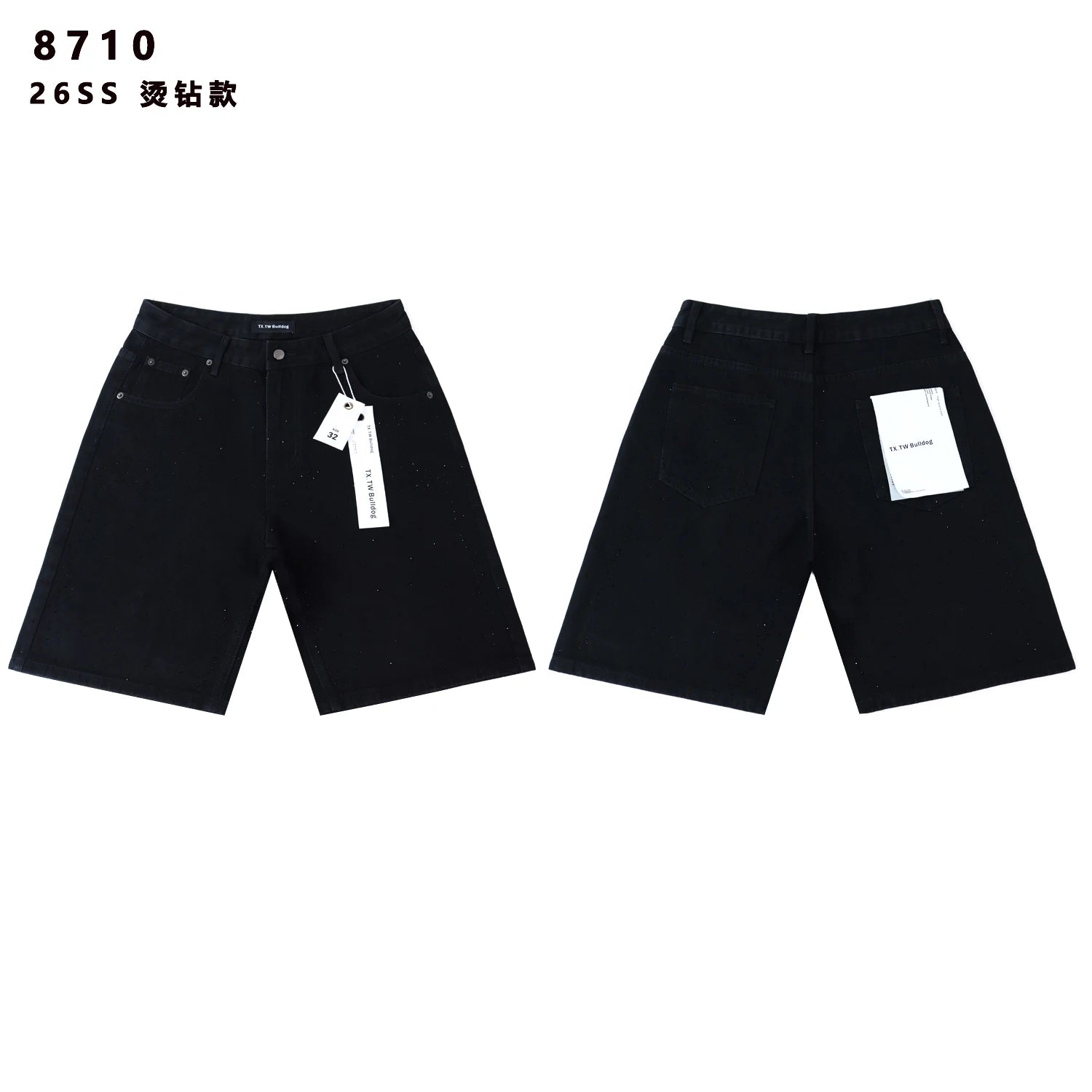 2026 New Fashion Shinning Diamond Washed Jeans Shorts for Men and Women Vintage Baggy Rhinestone Baggy Denim Shorts Oversized