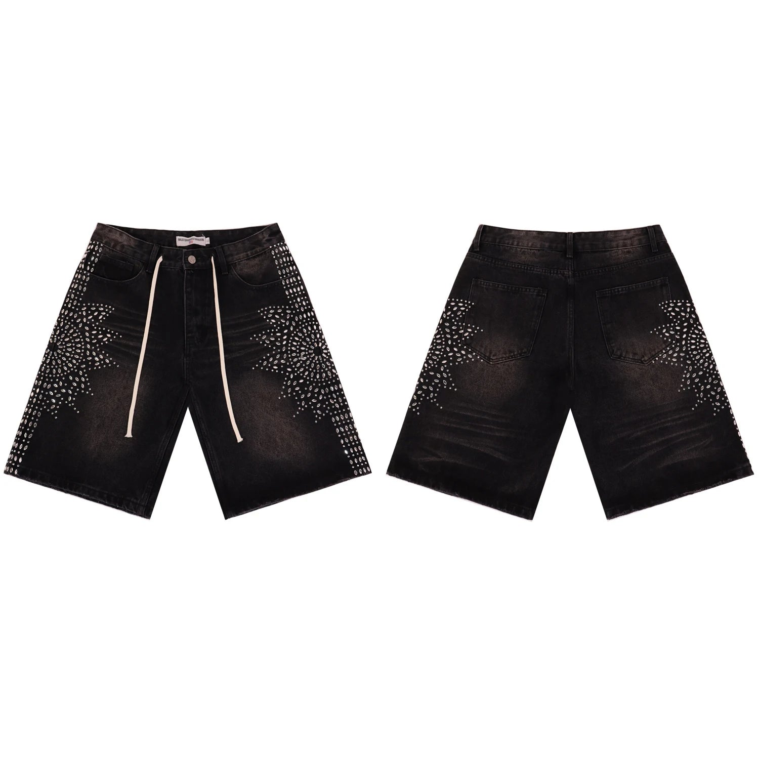 2026 New Fashion Shinning Diamond Washed Jeans Shorts for Men and Women Vintage Baggy Rhinestone Baggy Denim Shorts Oversized
