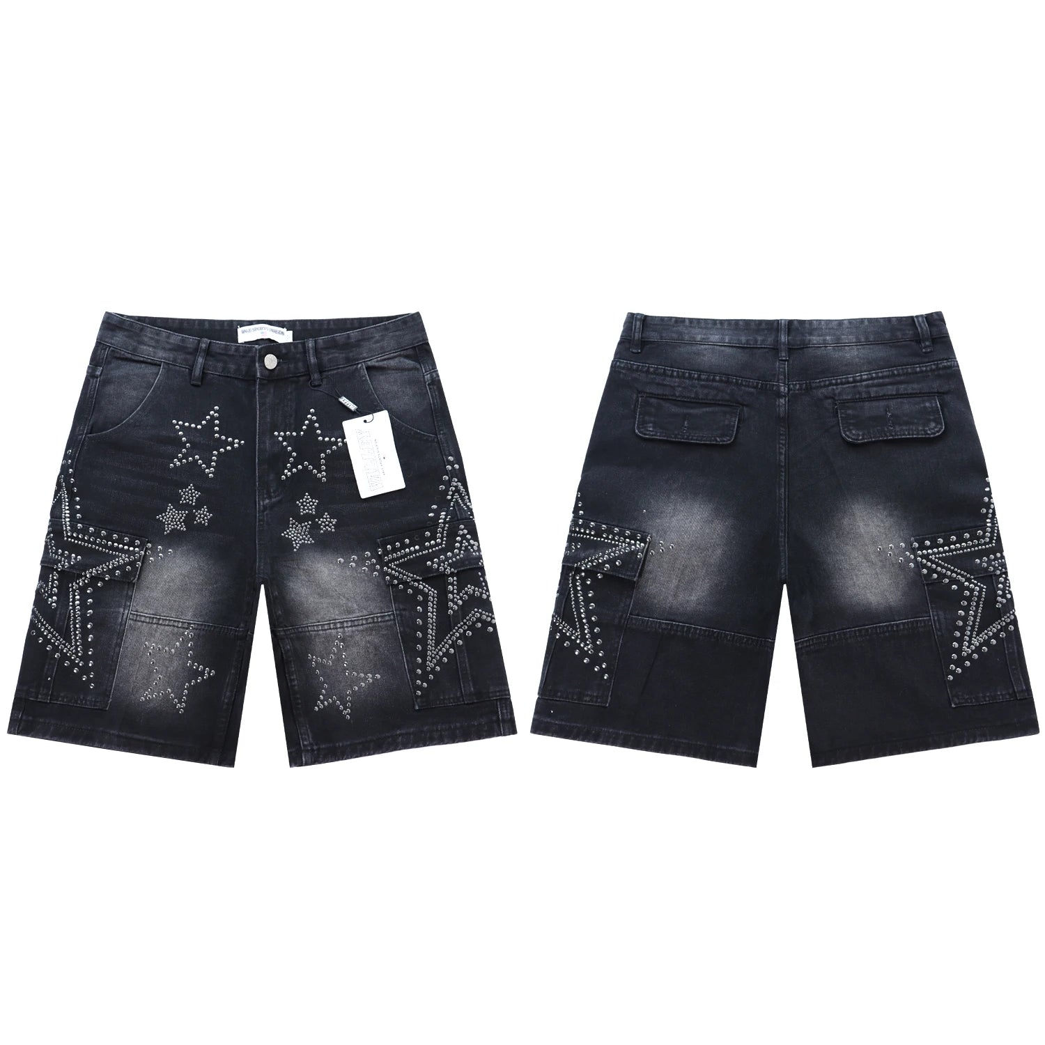 2026 New Fashion Shinning Diamond Washed Jeans Shorts for Men and Women Vintage Baggy Rhinestone Baggy Denim Shorts Oversized