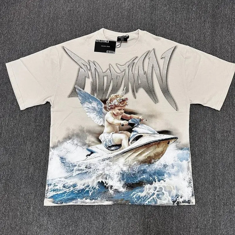 2026 MIXED EMOTION Rhinestone Short Sleeve Men Women Tshirt Streetwear Cotton Loose Round Neck Top Tees Oversized Tee Top Trendy