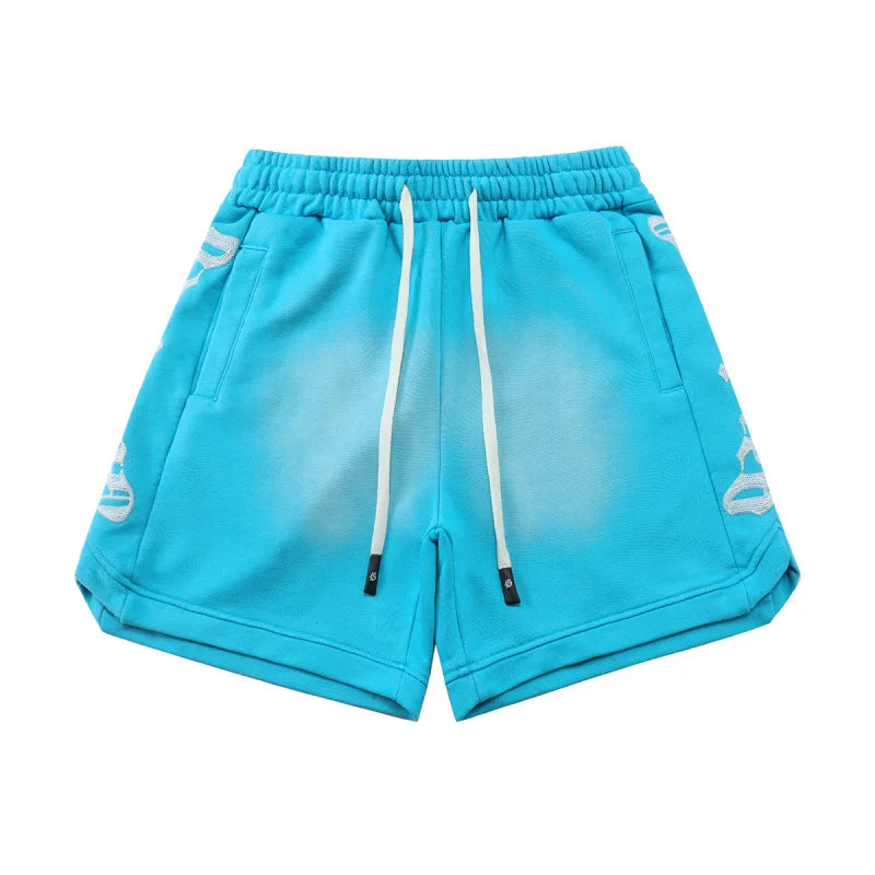 Godspeed American High Street Summer Sport Casual Embroidered Heavy Wa Pure Cotton Dstring orts Straight Leg Pants