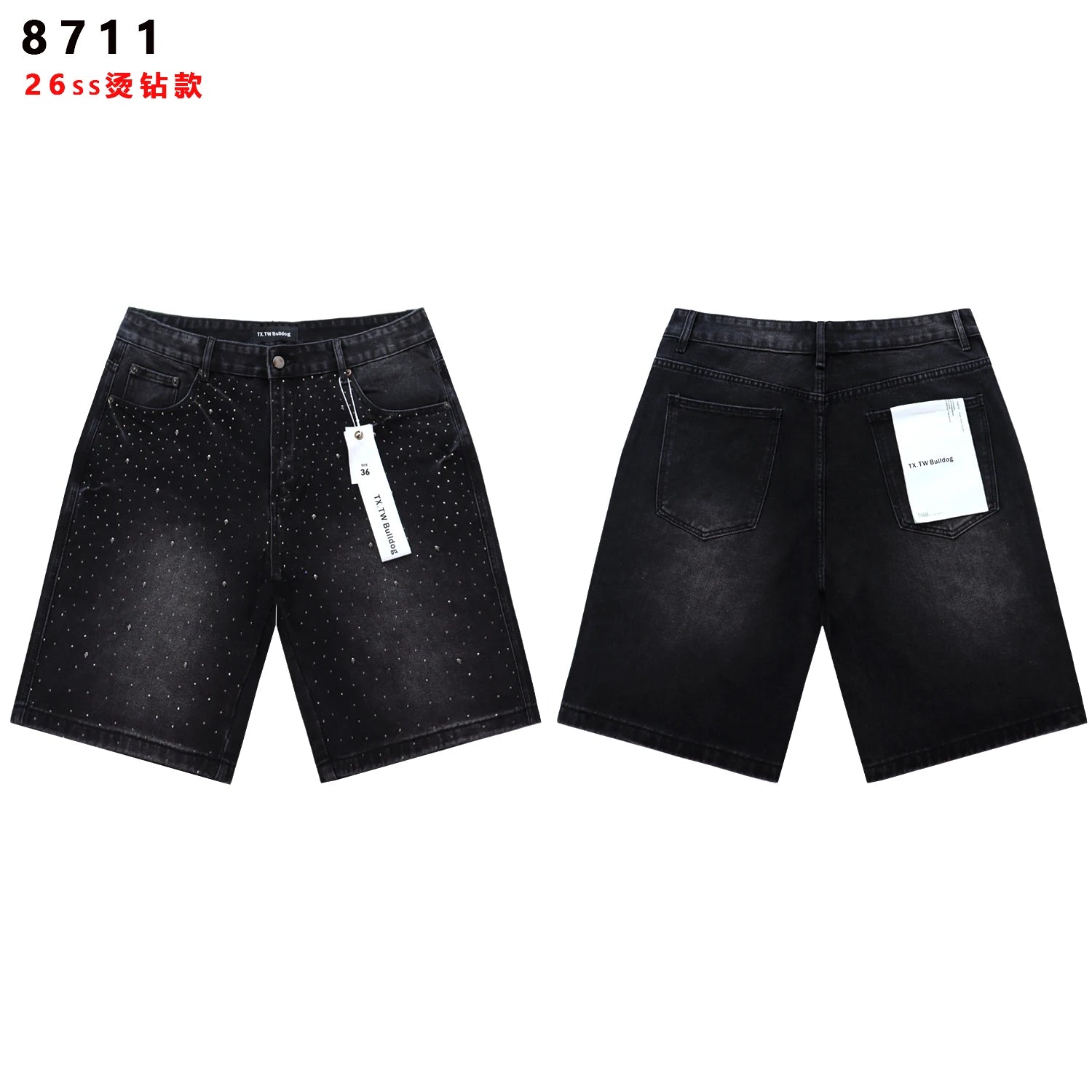 2026 New Fashion Shinning Diamond Washed Jeans Shorts for Men and Women Vintage Baggy Rhinestone Baggy Denim Shorts Oversized
