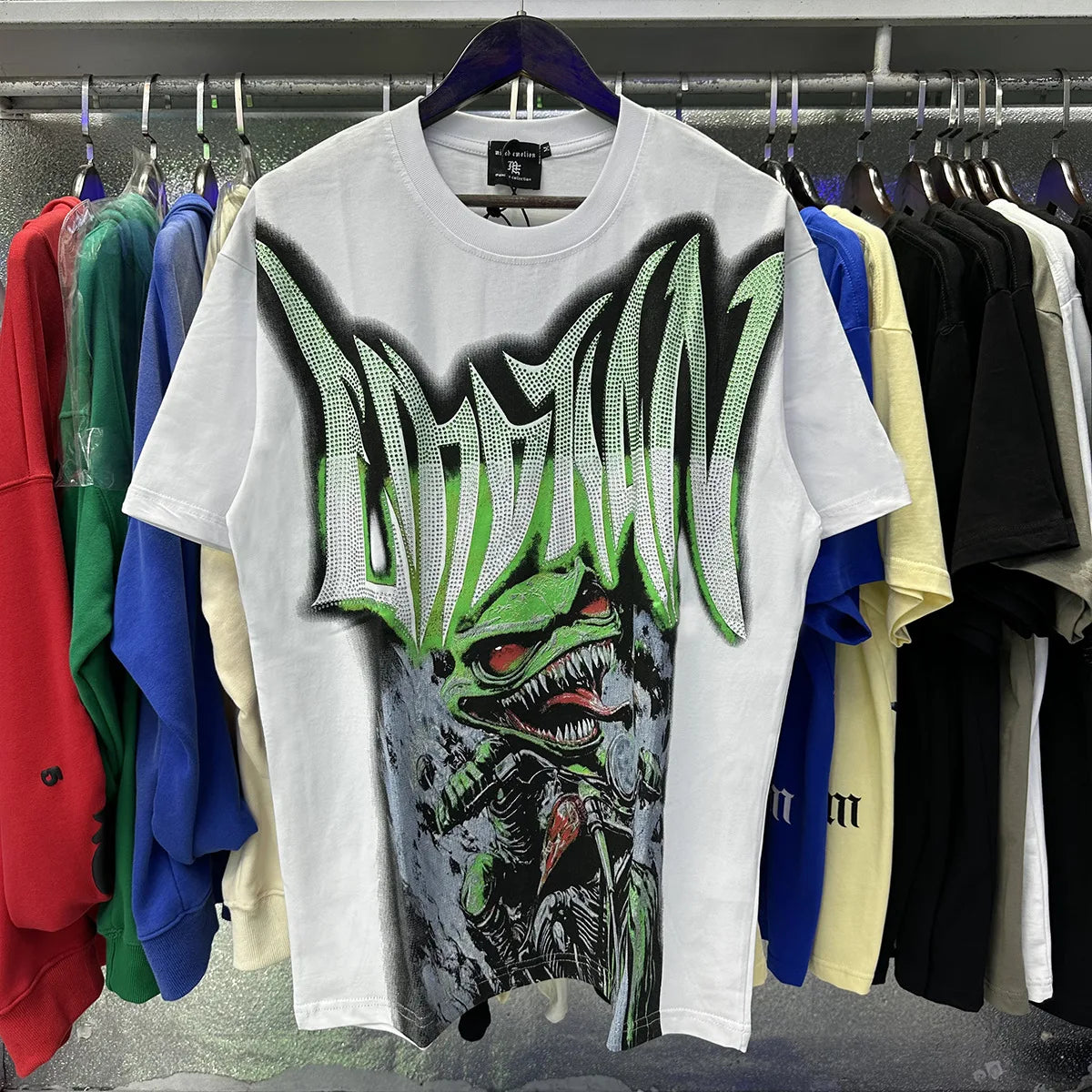 MIXED EMOTION Shirt Rhinestone Short Sleeve Men Women T-shirt Streetwear 100% Cotton Loose Round Neck Top Tees Oversized Tee Top
