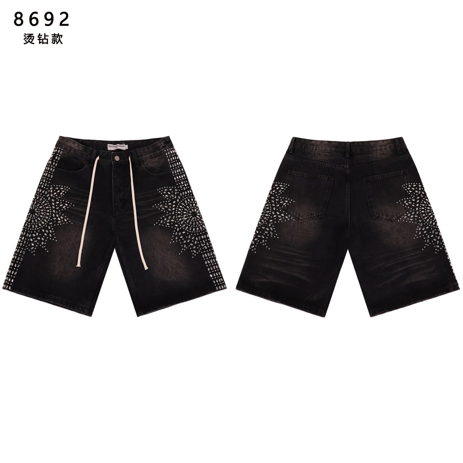 2026 New Fashion Shinning Diamond Washed Jeans Shorts for Men and Women Vintage Baggy Rhinestone Baggy Denim Shorts Oversized
