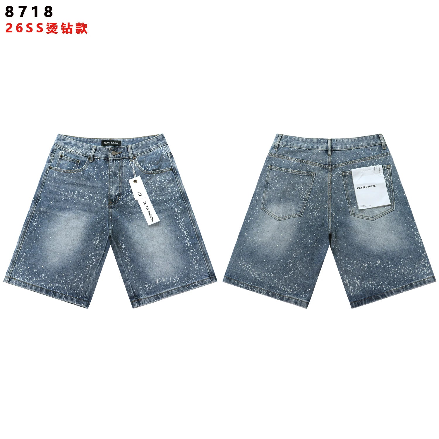 2026 New Fashion Shinning Diamond Washed Jeans Shorts for Men and Women Vintage Baggy Rhinestone Baggy Denim Shorts Oversized