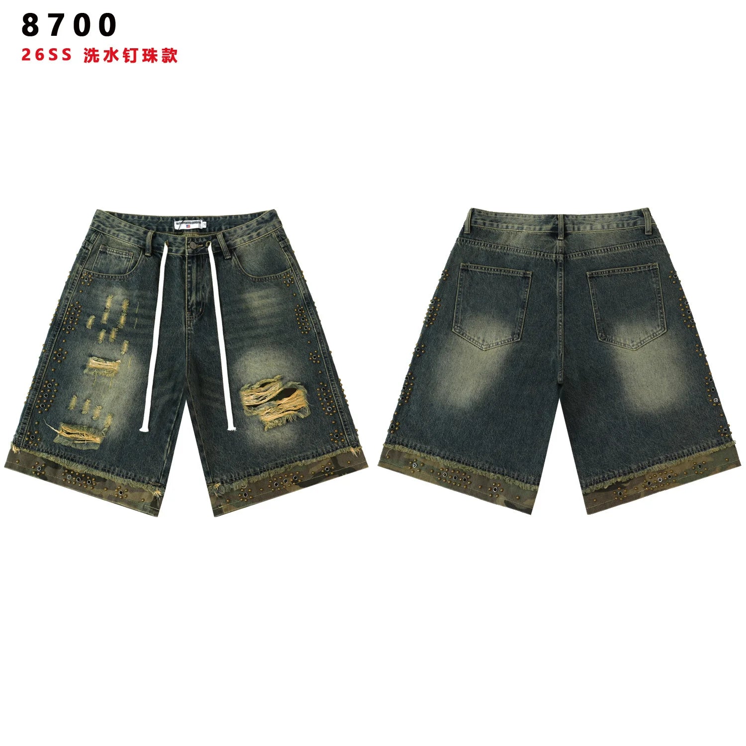 2026 New Fashion Shinning Diamond Washed Jeans Shorts for Men and Women Vintage Baggy Rhinestone Baggy Denim Shorts Oversized