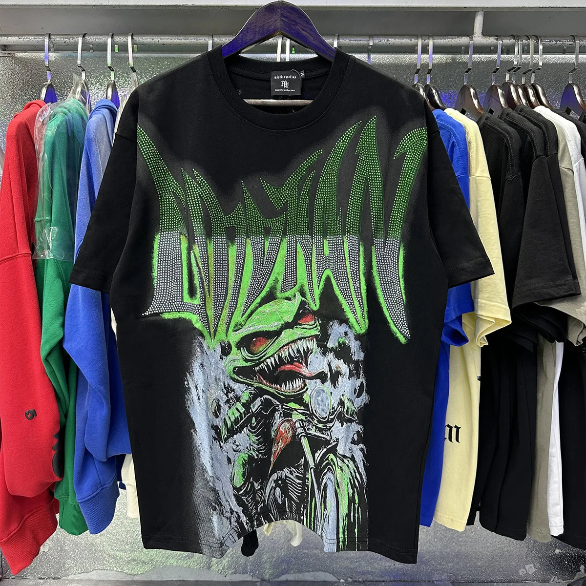 MIXED EMOTION Shirt Rhinestone Short Sleeve Men Women T-shirt Streetwear 100% Cotton Loose Round Neck Top Tees Oversized Tee Top
