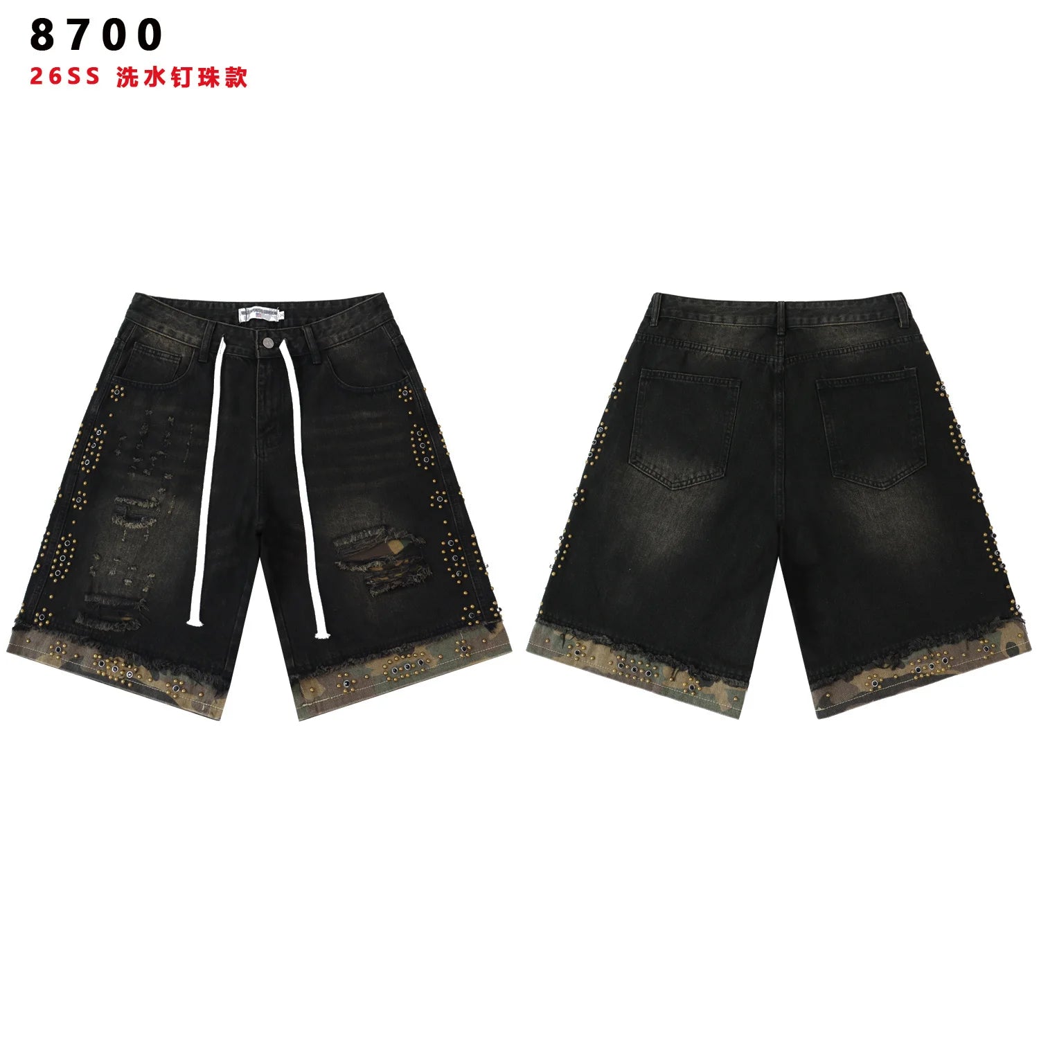 2026 New Fashion Shinning Diamond Washed Jeans Shorts for Men and Women Vintage Baggy Rhinestone Baggy Denim Shorts Oversized