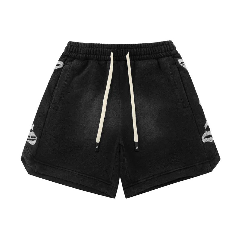 Godspeed American High Street Summer Sport Casual Embroidered Heavy Wa Pure Cotton Dstring orts Straight Leg Pants